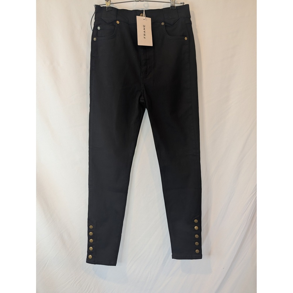 Frame The Snapped Denim Legging High Rise Skinny Jeans Black Gold Snaps 26